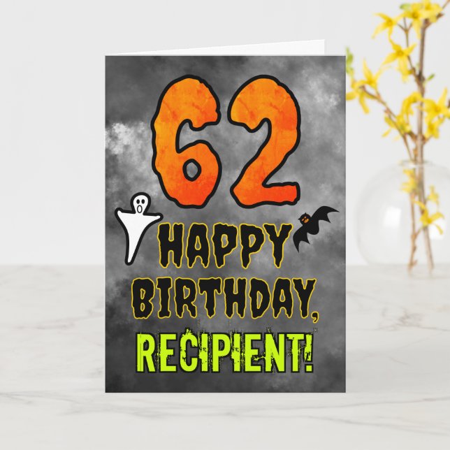 Carte 62e anniversaire : Eerie Halloween Thème + Nom per (Fleur jaune)