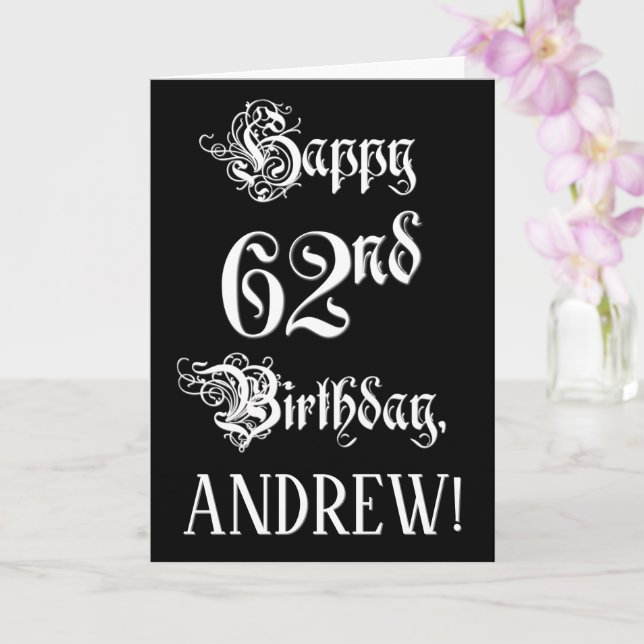 Carte 62e anniversaire : Fancy, Elegant Script + Nom per (Orchidée)