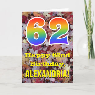 Carte 62e anniversaire; feuilles d'automne rustiques; ar