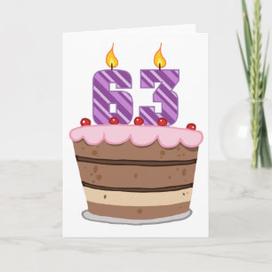 Carte 63 ans sur le gâteau d'anniversaire