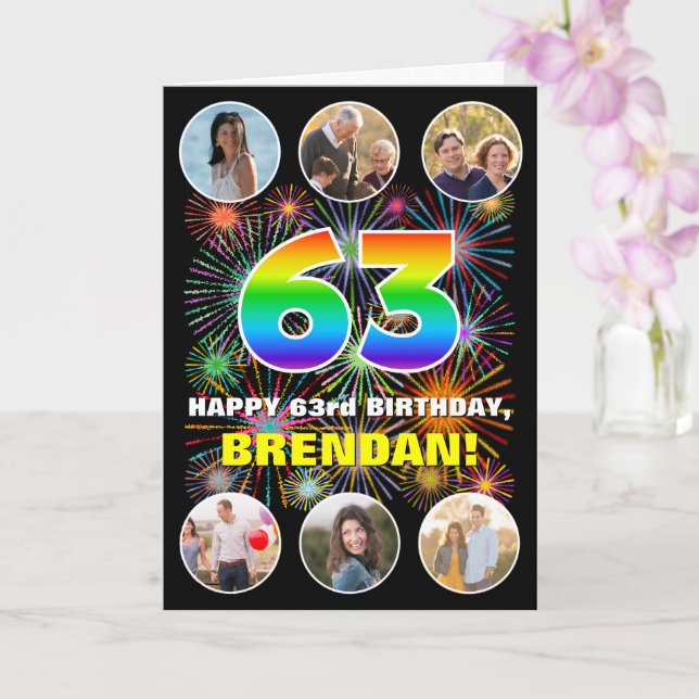 Carte 63e anniversaire : Arc-en-ciel amusant #, Nom pers (Orchidée)