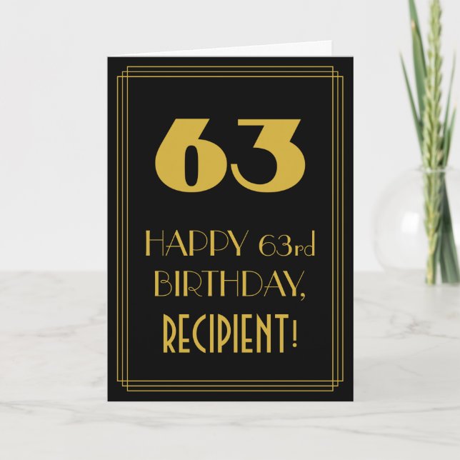 Carte 63e anniversaire - Art Déco Inspiré Look "63" & No (Devant)