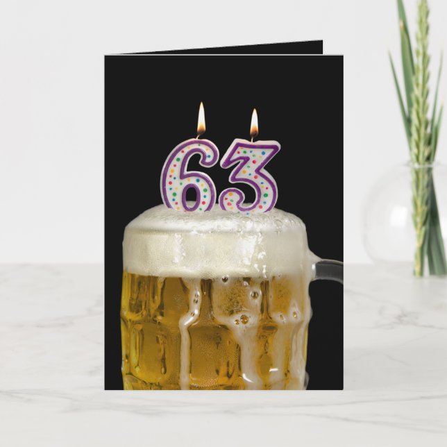 Carte 63e Anniversaire Bière sur noir (Devant)
