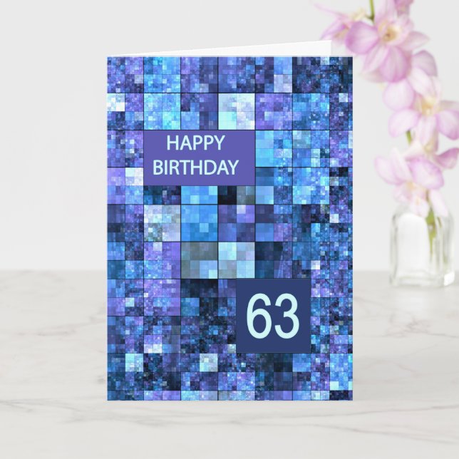 Carte 63e anniversaire, Carrés bleus, (Orchidée)