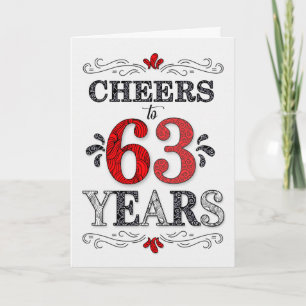 Carte 63e anniversaire Cheers en Motif noir blanc rouge