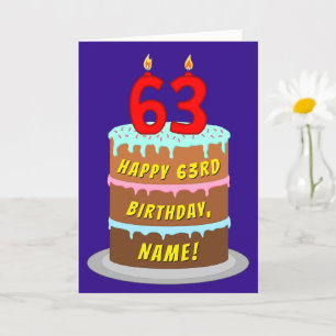 Carte 63e anniversaire : Fun Cake and Candles + Nom pers