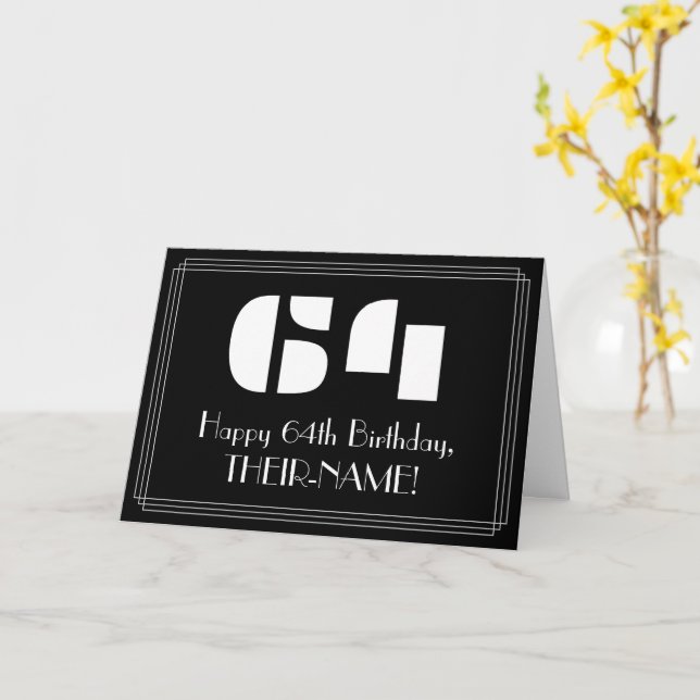 Carte 64e anniversaire : Art Déco Inspiré Look "64" & No (Fleur jaune)