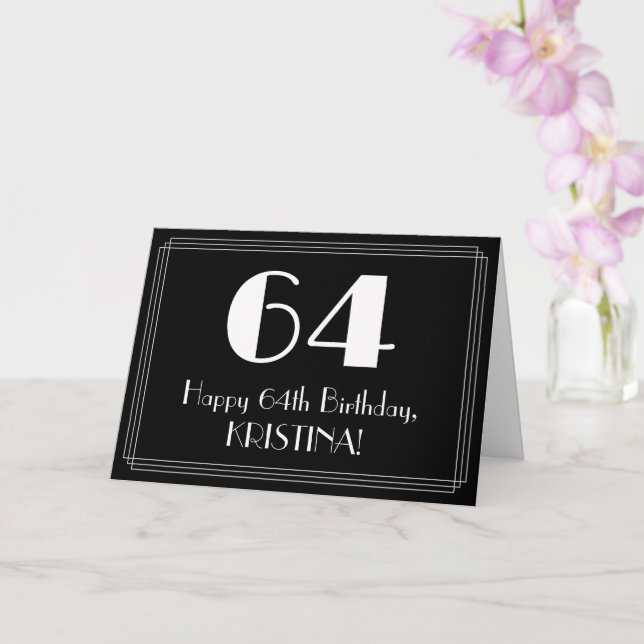 Carte 64e anniversaire ~ Art Déco Inspiré Look "64", Nom (Orchidée)