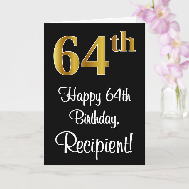 Carte 64e anniversaire ~ Elégant Luxueux Faux Gold Look  (Orchidée)