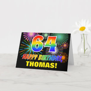 Carte 64e anniversaire : Gras, Amusants, Feu d'artifice,