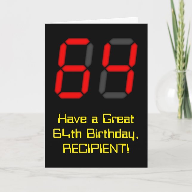 Carte 64ème anniversaire : Rouge Digital Horloge Style " (Devant)