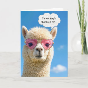 Carte 65e anniversaire Alpaca avec lunettes en forme de