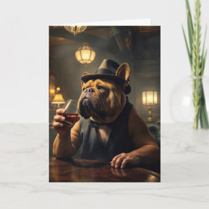 Carte 65e anniversaire Bulldog tenant un verre