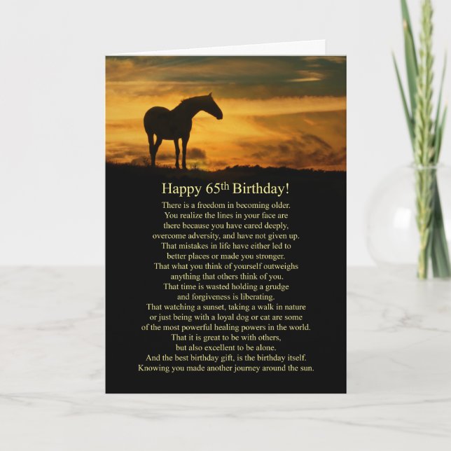 Carte 65e Anniversaire Cheval et Lune Belles Paroles (Devant)