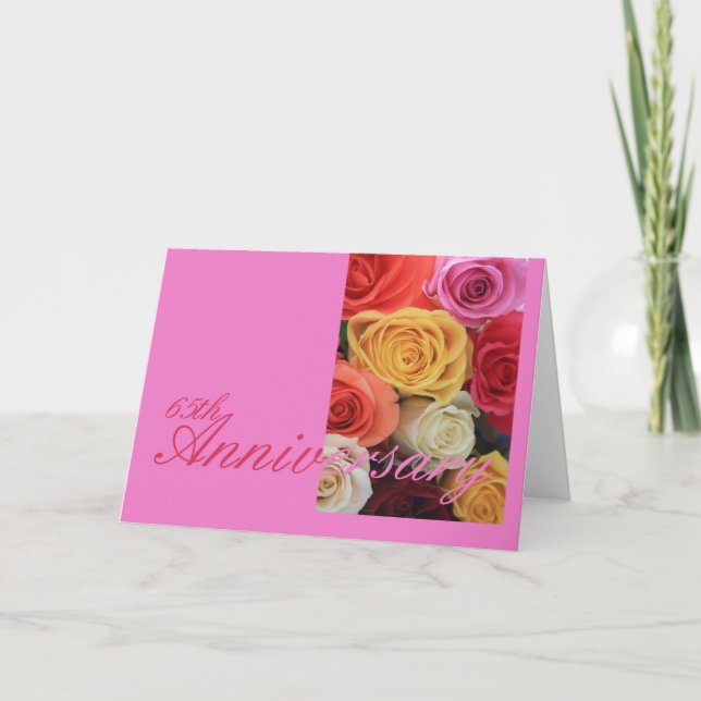 Carte 65e anniversaire du Mariage bouquet de rose mixte (Devant)