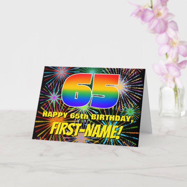 Carte 65e anniversaire : Feu d'artifice festif amusant e (Orchidée)