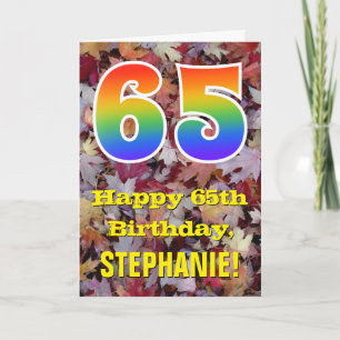 Carte 65e anniversaire; feuilles d'automne rustiques; ar
