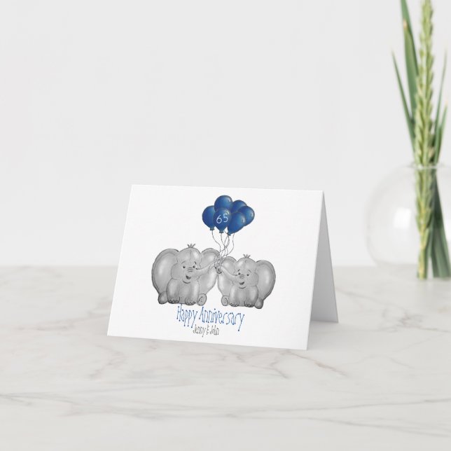 Carte 65e anniversaire mariage éléphant mari et femme (Devant)