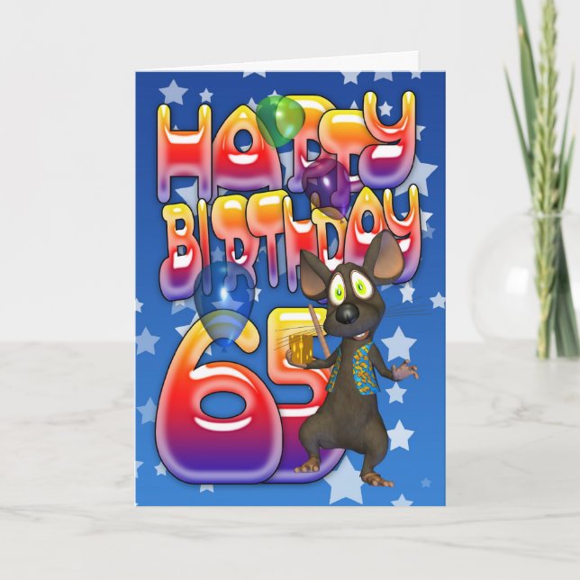 Carte 65e anniversaire mignonne avec petite souris (Devant)