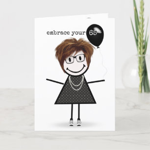 Carte 65e Anniversaire Stick Figure Girl avec ballon