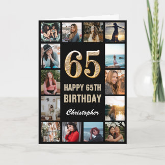 Carte 65e Joyeux Anniversaire Black and Gold Photo Colla