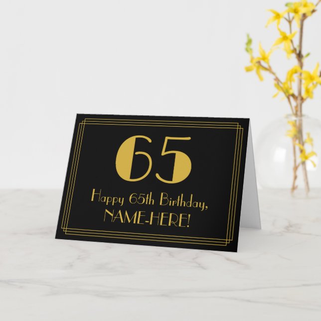 Carte 65ème anniversaire : Art Déco Inspiré Look "65" +  (Fleur jaune)