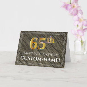 Carte 65ème anniversaire élégant : Faux Wood, Faux Gold 