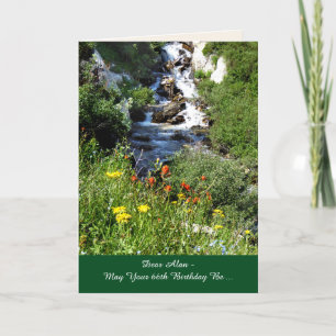 Carte 66e anniversaire Adventure Waterfall Fleurs sauvag