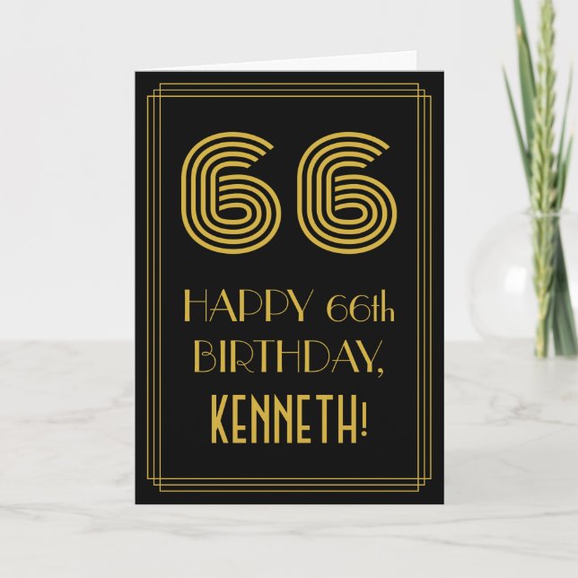 Carte 66e anniversaire : Art Déco Inspiré Look "66" & No (Devant)