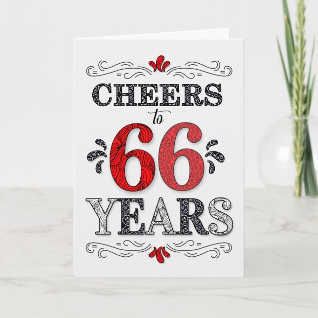 Carte 66e anniversaire Cheers en Motif noir blanc rouge (Devant)