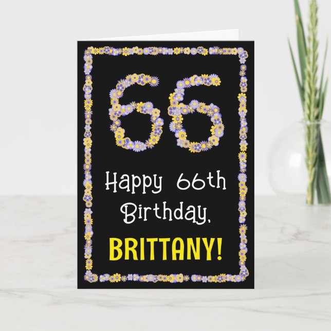 Carte 66e anniversaire : Floral Flowers Numéro, Nom pers (Devant)