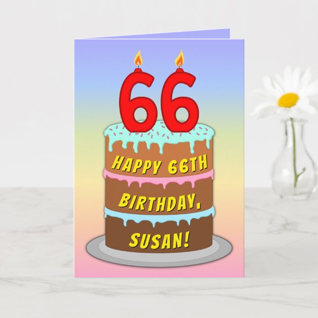 Carte 66e anniversaire — Fun Cake & Candles, avec nom pe (Petite plante)