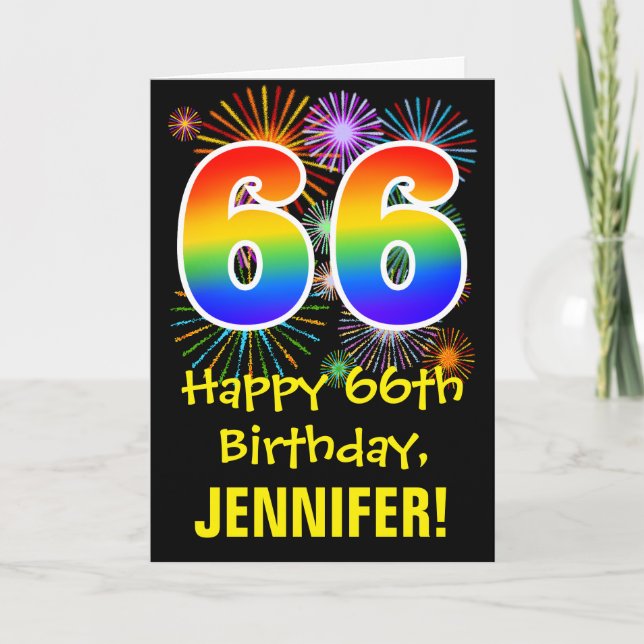 Carte 66e anniversaire : Fun Fireworks Motif + Rainbow 6 (Devant)