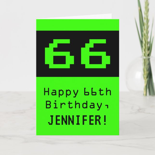 Carte 66e anniversaire : Nerdy / Geeky Style "66" et nom (Devant)