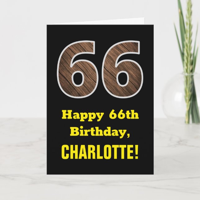 Carte 66e anniversaire : Nom, Faux Motif du grain de boi (Devant)