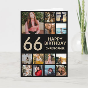 Carte 66e anniversaire Photo Collage 13 Photos Black & G
