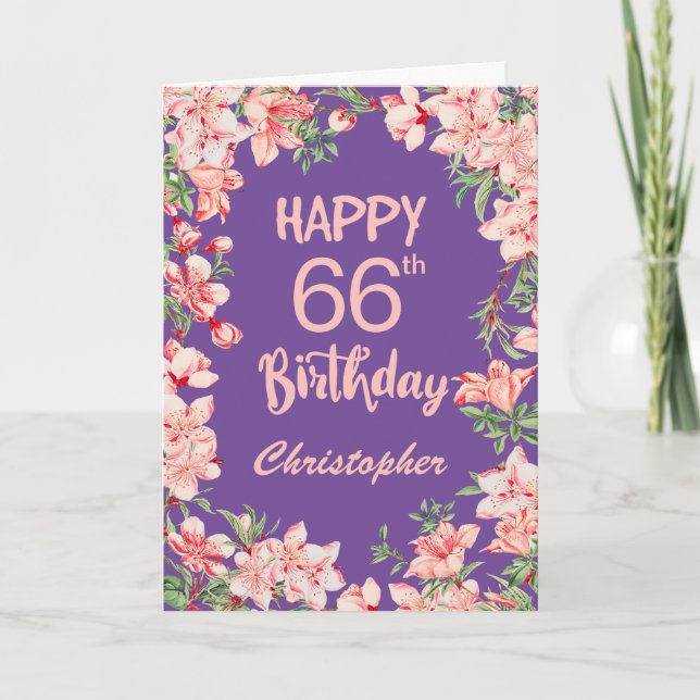 Carte 66e anniversaire Purple Peach Aquarelle rose (Devant)