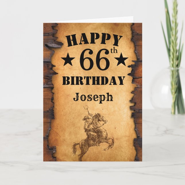 Carte 66e anniversaire Rustic Country Western Cowboy Hor (Devant)