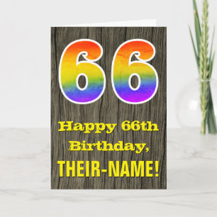 Carte 66e anniversaire: Rustic Faux Wood Look, Rainbow "