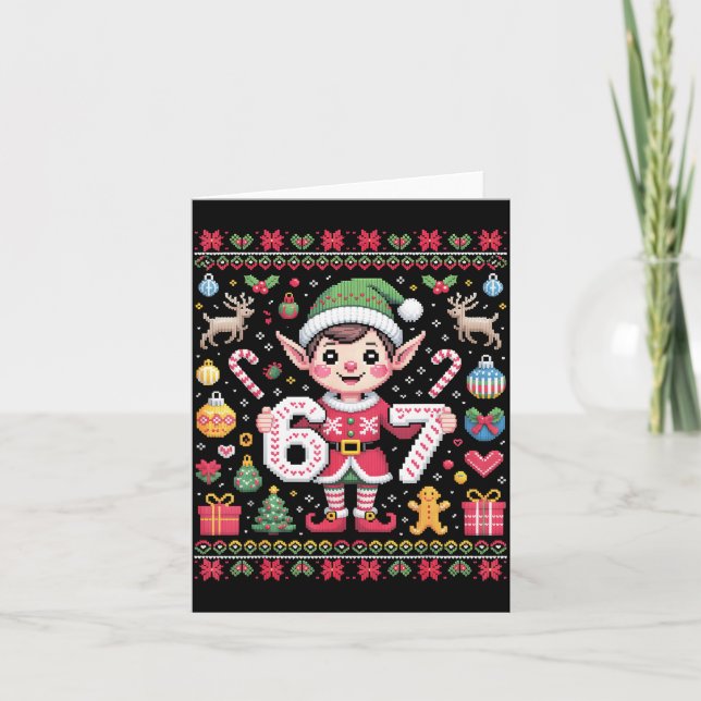 Carte 67 Christmas Elf Ugly Sweater Cute 6 7 Meme Xmas B (Devant)