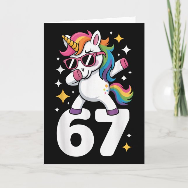 Carte 67 Licorne Dabbing Six Seven Mème Drôle  (Devant)