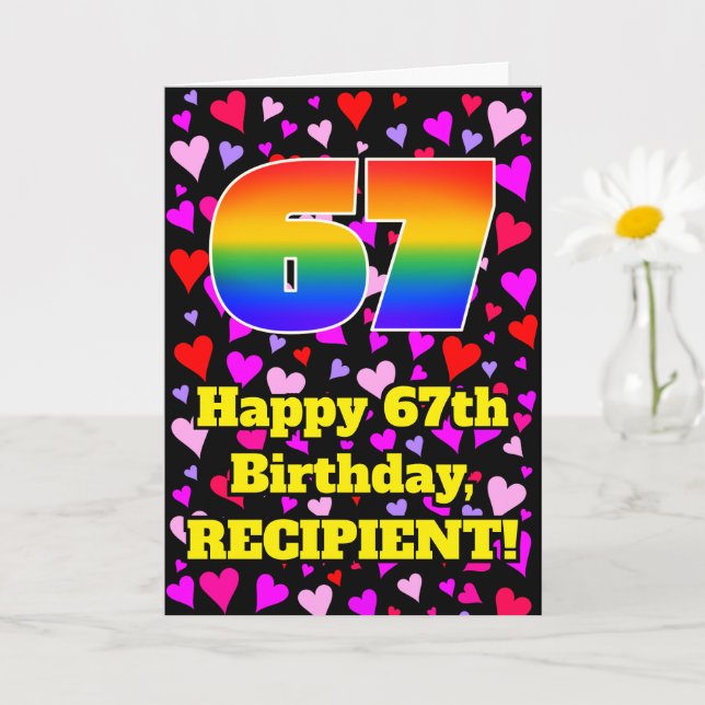 Carte 67e anniversaire : Amour Hearts Motif, Arc-en-ciel (Petite plante)