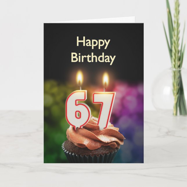 Carte 67e anniversaire avec gâteau et bougies (Devant)