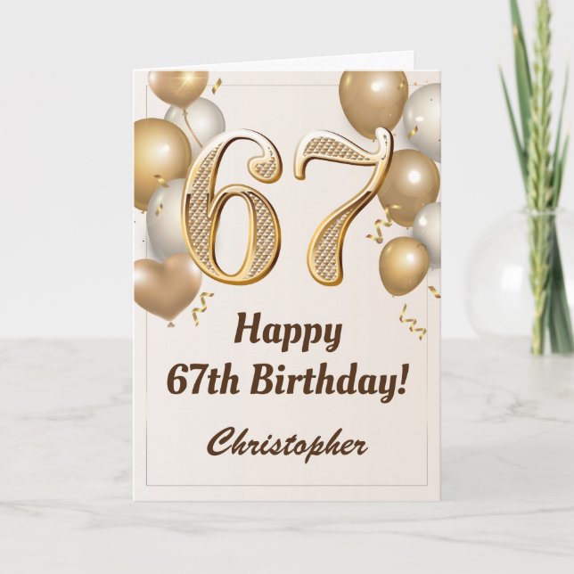 Carte 67e anniversaire Ballons d'or et Confetti Annivers (Devant)
