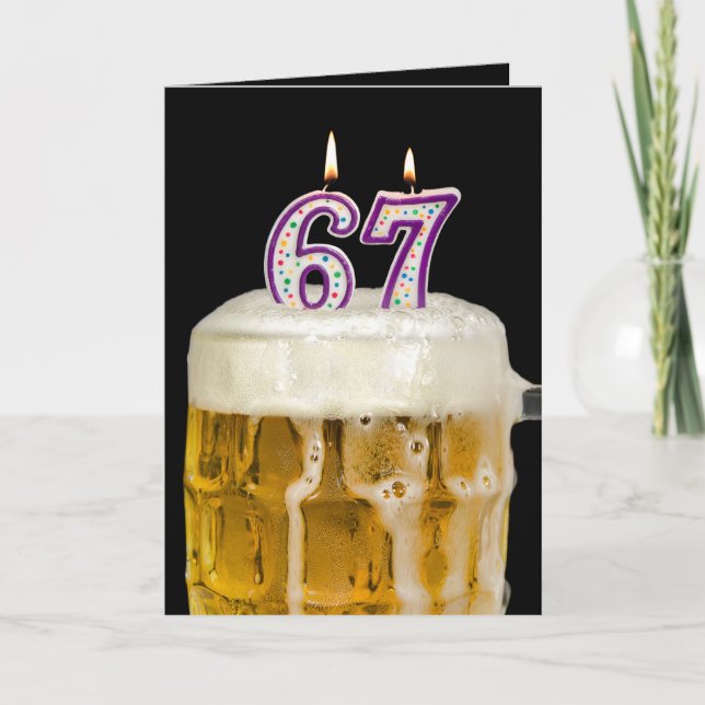 Carte 67e anniversaire Bière sur noir (Devant)
