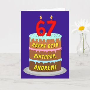 Carte 67e anniversaire : Fun Cake and Candles + Nom pers