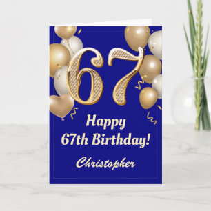 Carte 67e anniversaire Marine Bleu et Ballons d'or Confe