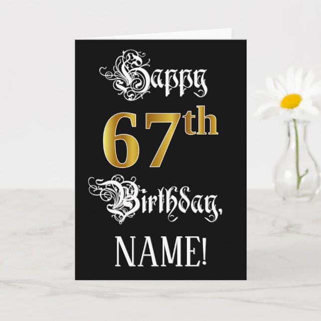 Carte 67e anniversaire — Script fantaisie; look or Faux; (Petite plante)