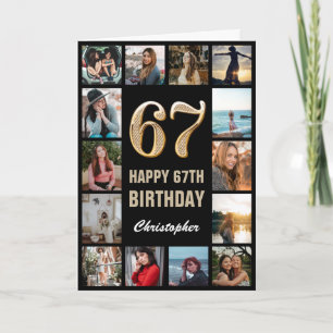 Carte 67e Joyeux Anniversaire Black and Gold Photo Colla