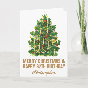 Carte 67e Joyeux anniversaire et Joyeux sapin de Noël